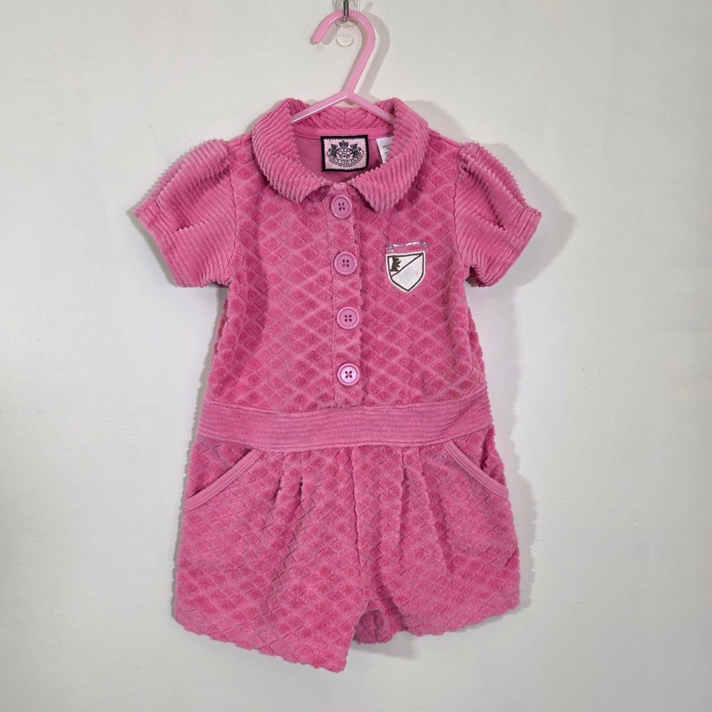 Juicy Couture Girls Romper Pink Quilted Terry Cloth Button Front Y2K 12-18 Month